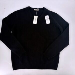 WoolOvers Mens Lambswool V Neck Knitted Sweater Black XL 17208 Woolmark NWT